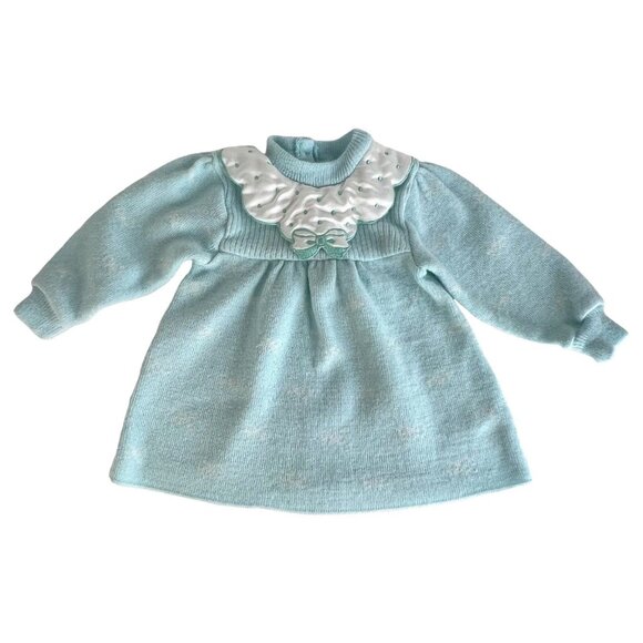 VIntage Baby Girl Sweet Treats Knit Dress Pastel Blue Size 18 Month Made Israel - Picture 1 of 7